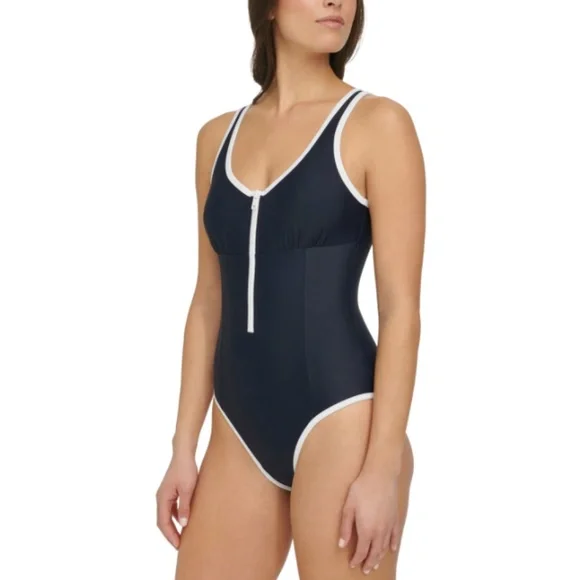 NWT Tommy Hilfiger Women's Zip-Front One-Piece Swimsuit - Sky Captain - Picture 2 of 3